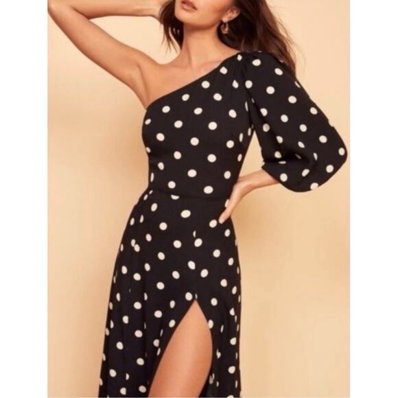 Reformation Lawrence One-Shoulder Midi Dress in Dot - Picture 3 of 4